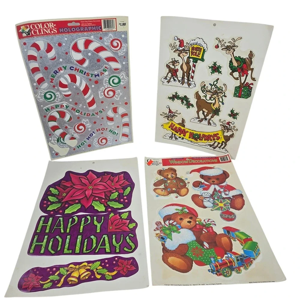 Lot of 9 Color Clings Christmas Window Decorations Reusable Vtg 2000s READ